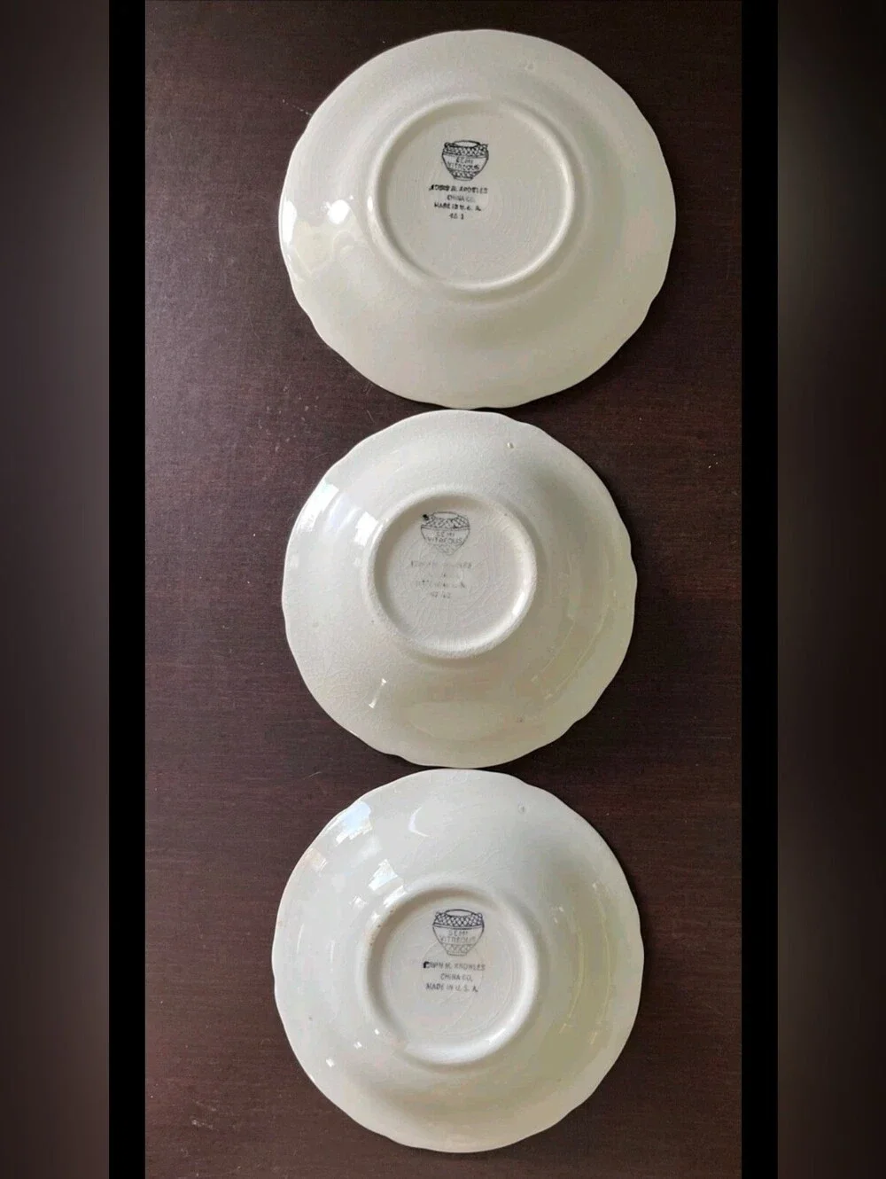 Vintage Edwin M Knowles China semi vitreous ivory 2 dessert bowls 1 Desert Plate